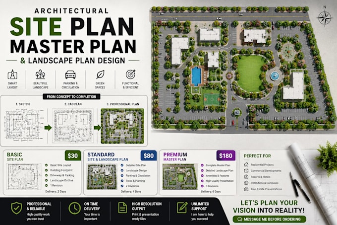 design architectural site plan, master plan and landscape plan