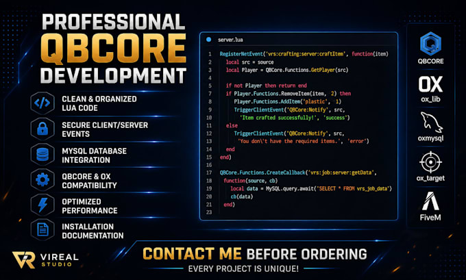 create custom fivem qbcore scripts for your rp server