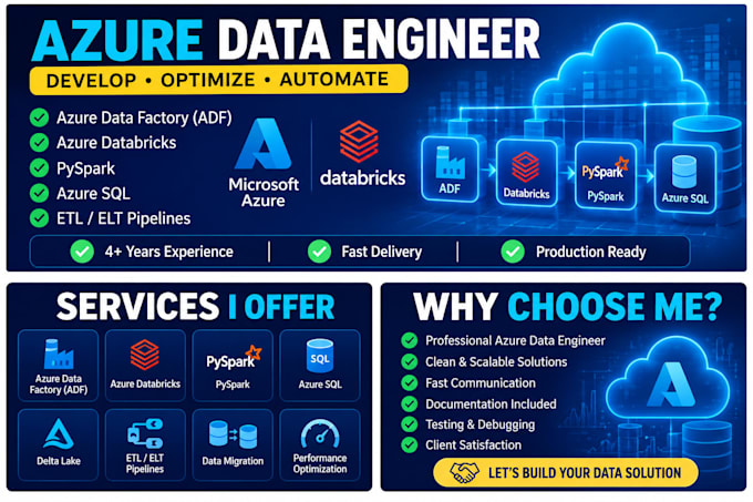 build azure databricks , adf etl pipelines and solutions