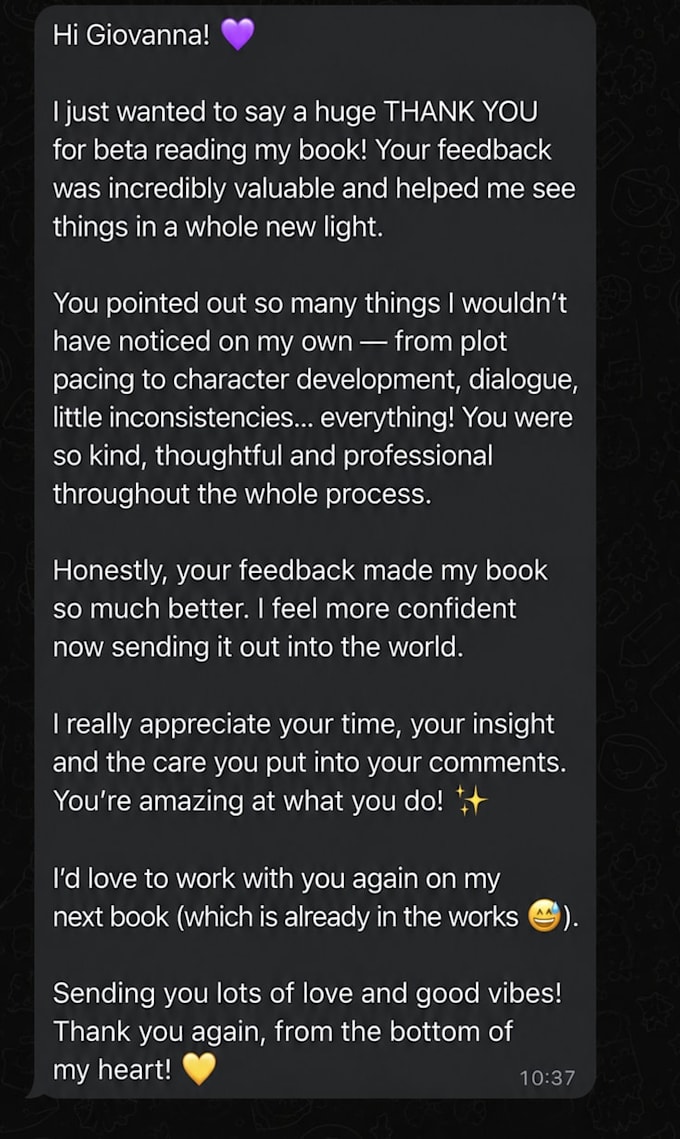 beta read your novel and provide constructive feedback