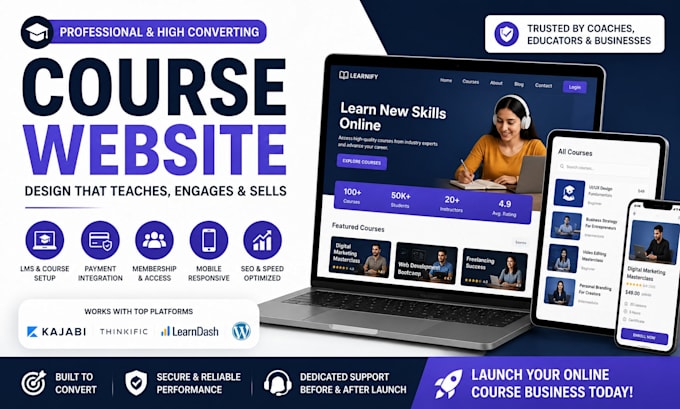 course website design, lms, payments and membership setup