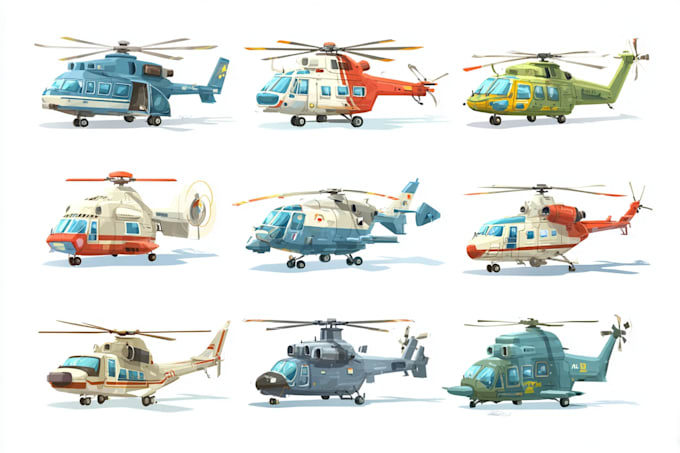 draw aircraft, airplane, helicopter into a vector cartoon