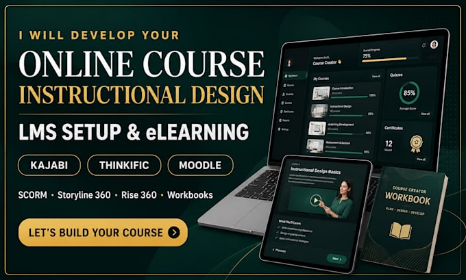 design and develop highticket online course, instructional design and lms setup