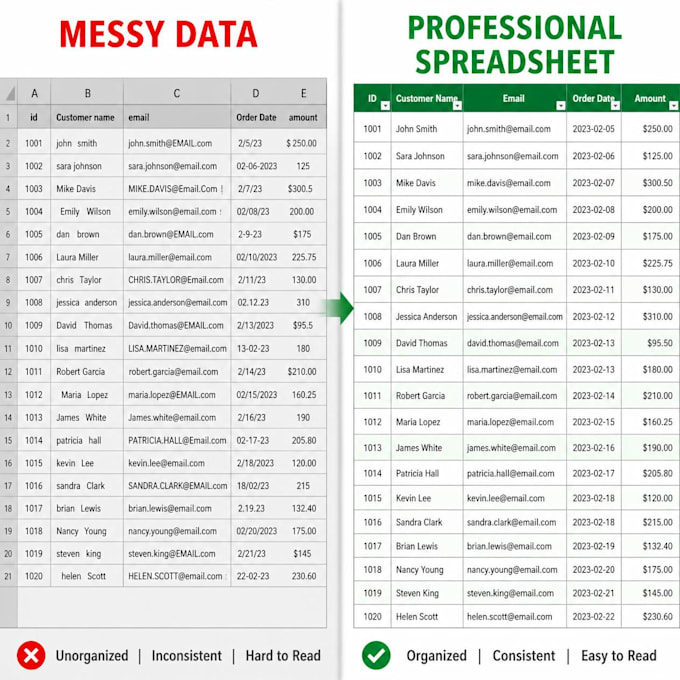do excel data entry, data cleaning, and formatting