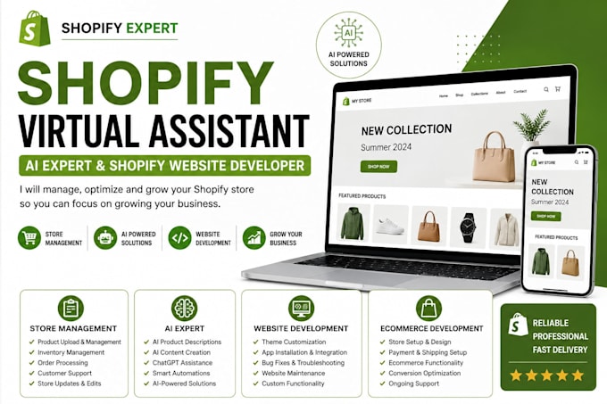 be your shopify virtual assistant, ai expert and shopify website developer