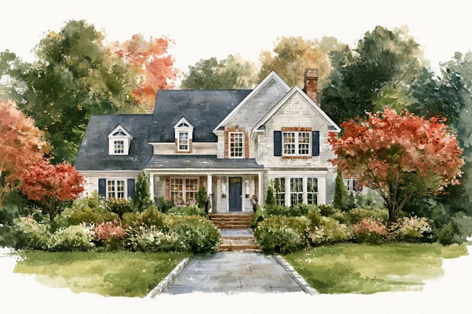 draw house illustration watercolor style