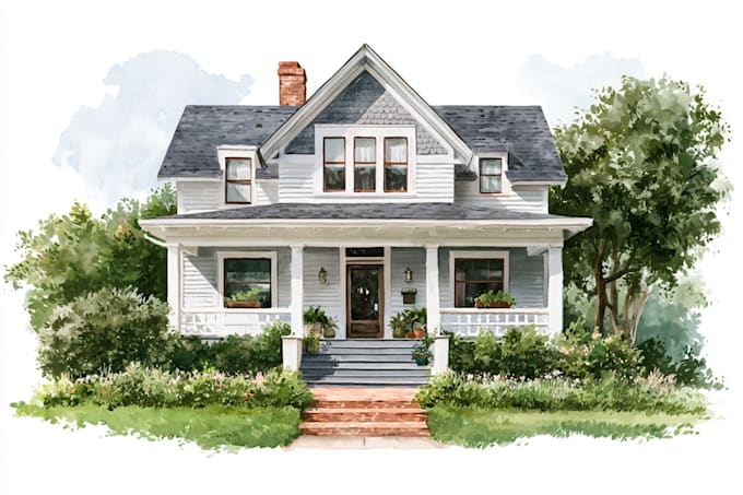 custom digital watercolor house