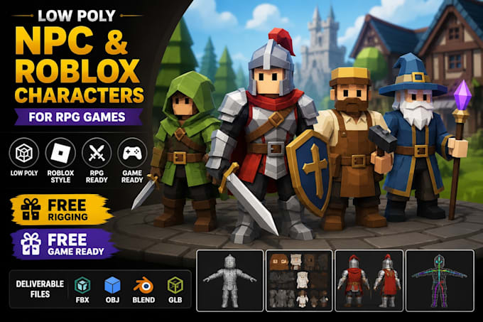 create low poly npc character models, roblox characters for rpg games