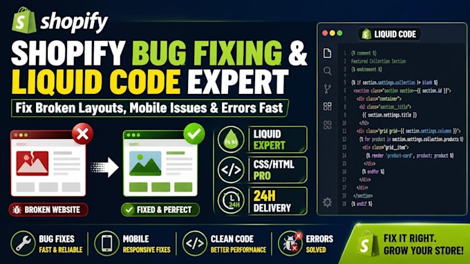 fix shopify liquid css bugs and layout issues as developer