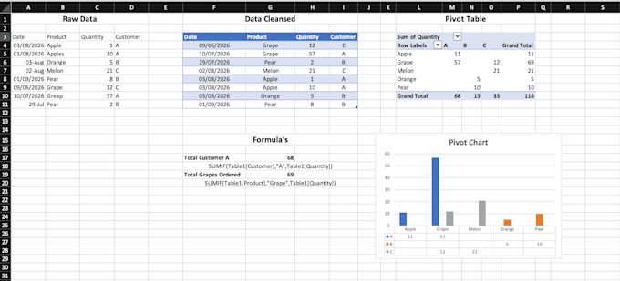 create excel formulas, pivot tables, data cleaning, and professional repo