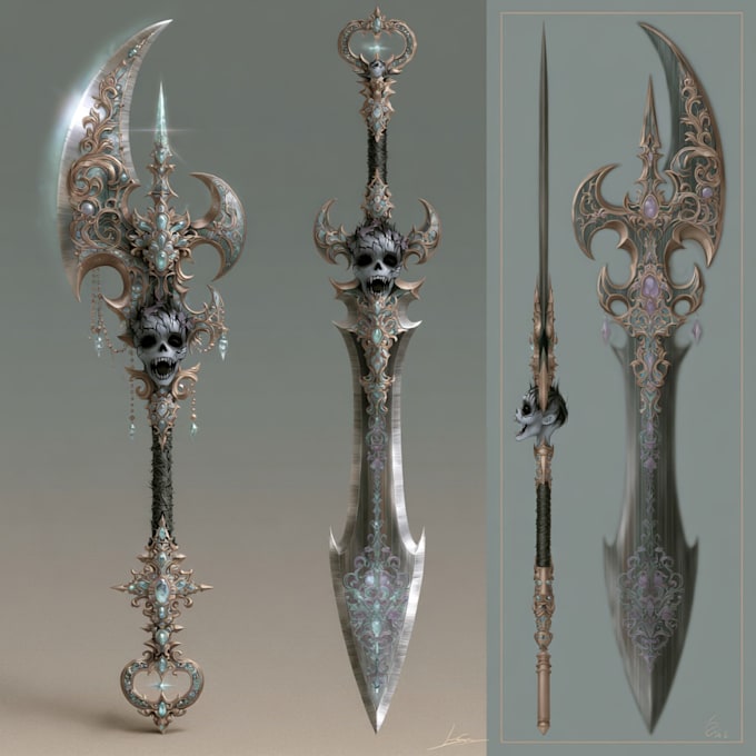 high quality weapon concept art for gaming and more