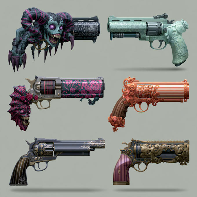 high quality weapon concept art for gaming and more