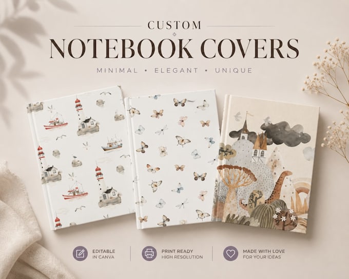design aesthetic notebook, journal, planner, and diary covers in canva