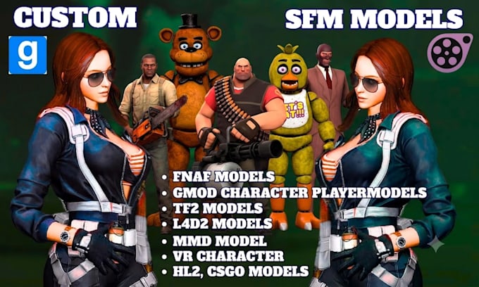 edit, port custom sfm models, fnaf models, gmod character playermodel tf2 l4d2