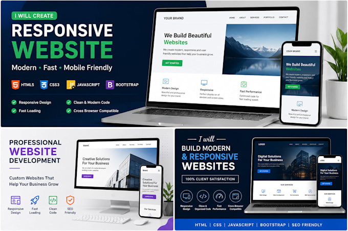 create a responsive HTML CSS javascript portfolio website