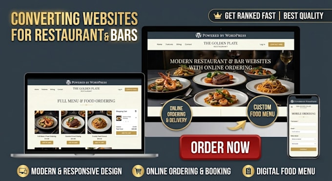 design modern wordpress restaurant, bar website with online ordering, food menu
