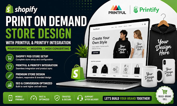 design shopify pod store gelato printful printify and custom products