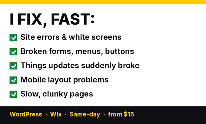 fix your broken wordpress or wix website errors and bugs same day