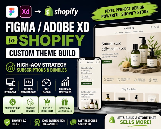 convert figma adobe xd to shopify custom theme with bundles and subscriptions
