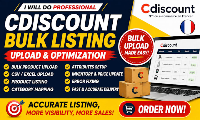 cdiscount bulk product listing CSV upload catalog upload optimization