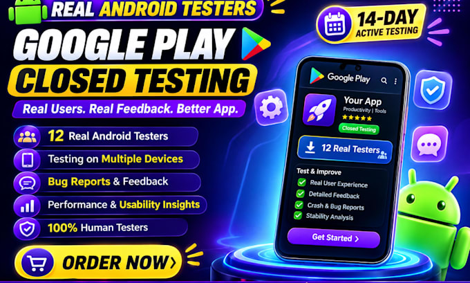 provide 12 testers google play testers android app testing beta testing