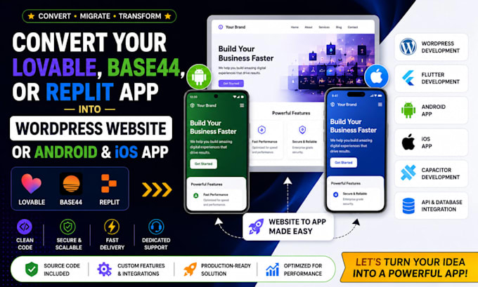 convert lovable base44 replit app to wordpress flutter android ios app capacitor