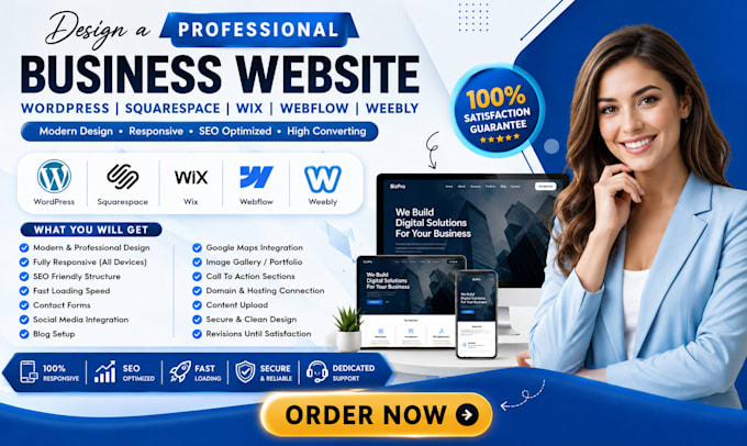 design a professional wordpress squarespace wix webflow weebly business website