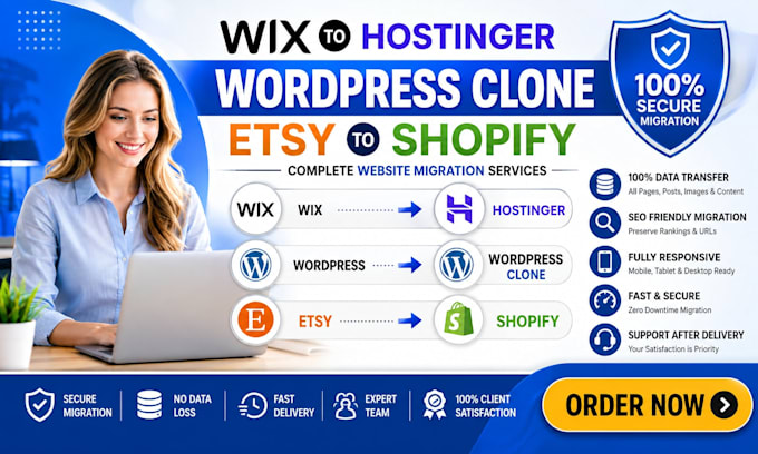 migrate wix to hostinger copy clone wordpress etsy to shopify website migration