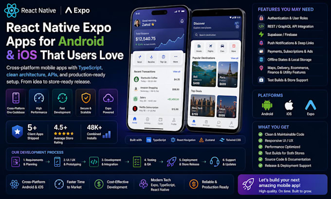 build react native expo app for android and ios