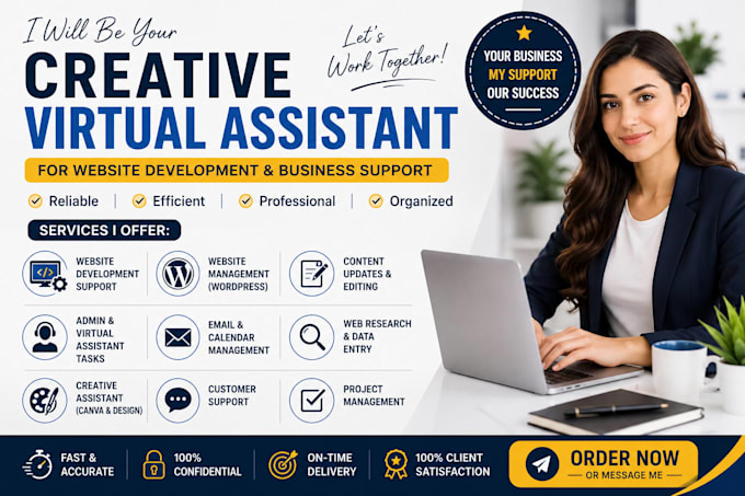 be your website virtual assistant and creative assistant for website develoment