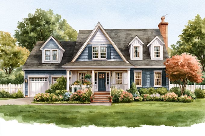 custom digital watercolor house