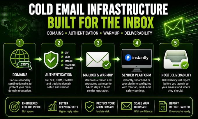 set up cold email infrastructure, domains, warmup
