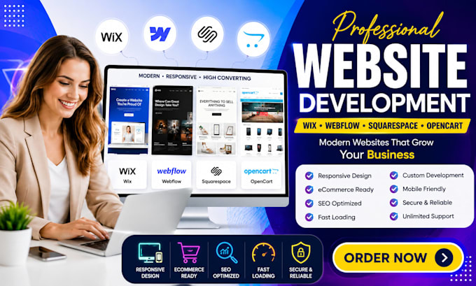 build wix webflow studio squarespace opencart developer website development