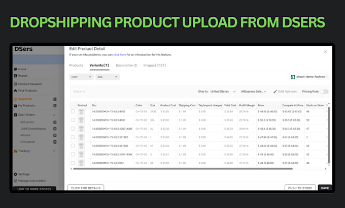 do shopify product upload, bulk listing, and custom metafields setup