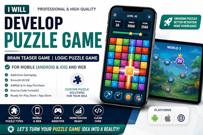 develop a puzzle game, brain teaser game, logic puzzle game for mobile and web