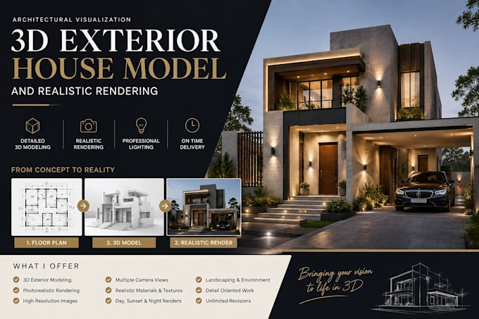 design 3d exterior house model and realistic rendering