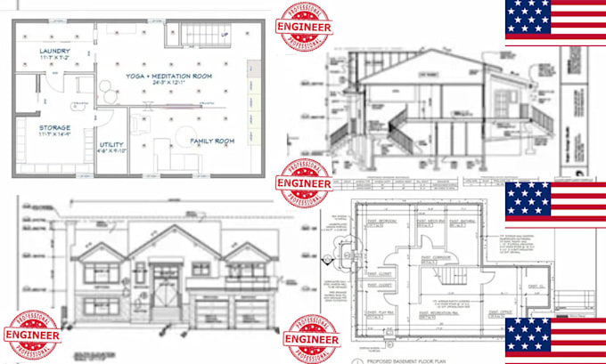 draft  basement conversion plan, floor layout and permit drawing in ca tx md