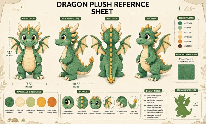 create a custom plush reference sheet for plush toy, stuffed animal or mascot