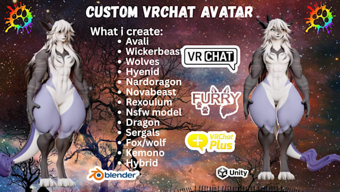 design custom vrchat model, furry avatar nsfw vtuber vrm model vrc commission