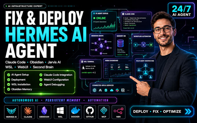 fix deploy hermes ai agent obsidian second brain claude code webui jarvis ai wsl