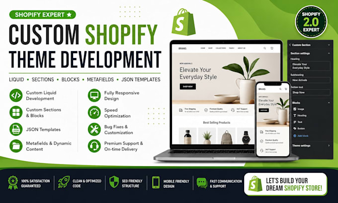 build customize shopify store theme liquid section block metafield json template