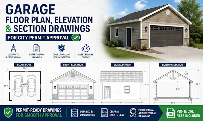 design a permit set detached garage new construction drawing