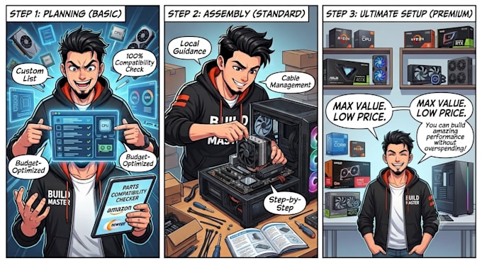 create a custom PC build list, find local assembly, and setup guide