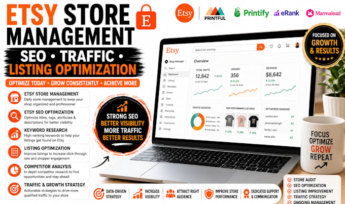 manage your etsy store, seo, optimize listings and grow traffic