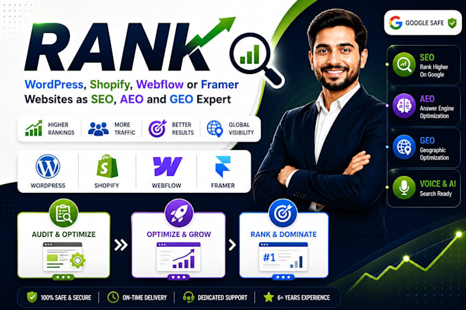 rank wordpress, shopify, webflow or framer websites as SEO, aeo and GEO expert