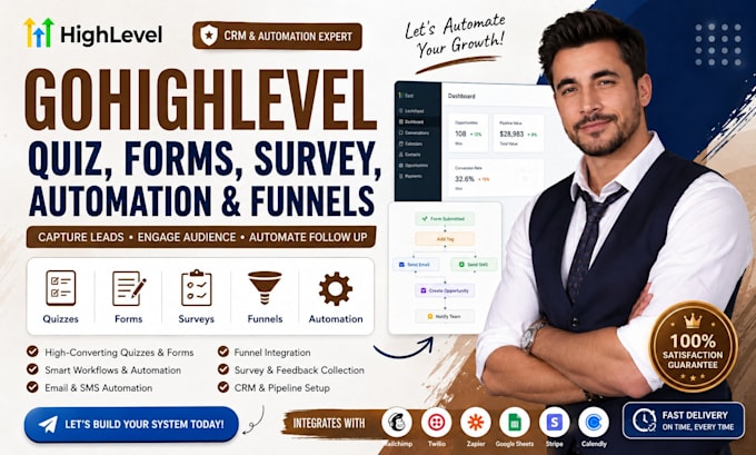 setup go high level quizzes, forms, surveys, ghl automation and funnel