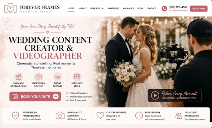 design wix wedding content creator website videographer website
