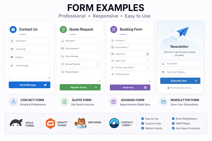 install or fix  custom ninja form, gravity form, wp form, and contact form 7