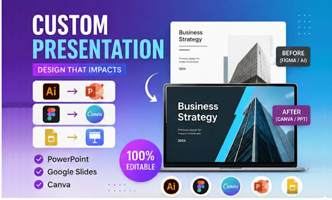 design a custom presentation deck, convert ai figma to canva powerpoint pptx