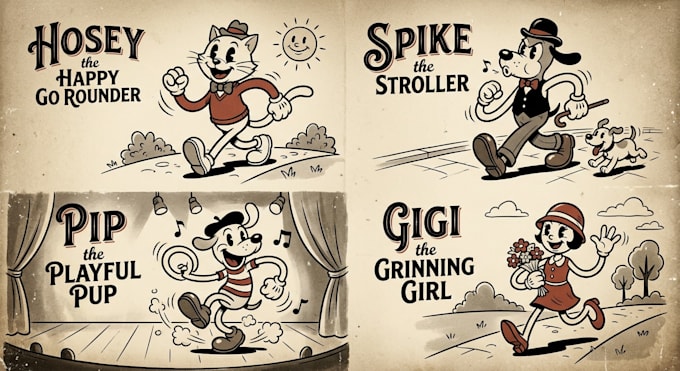 create 2d rubber hose tradition cartoon style